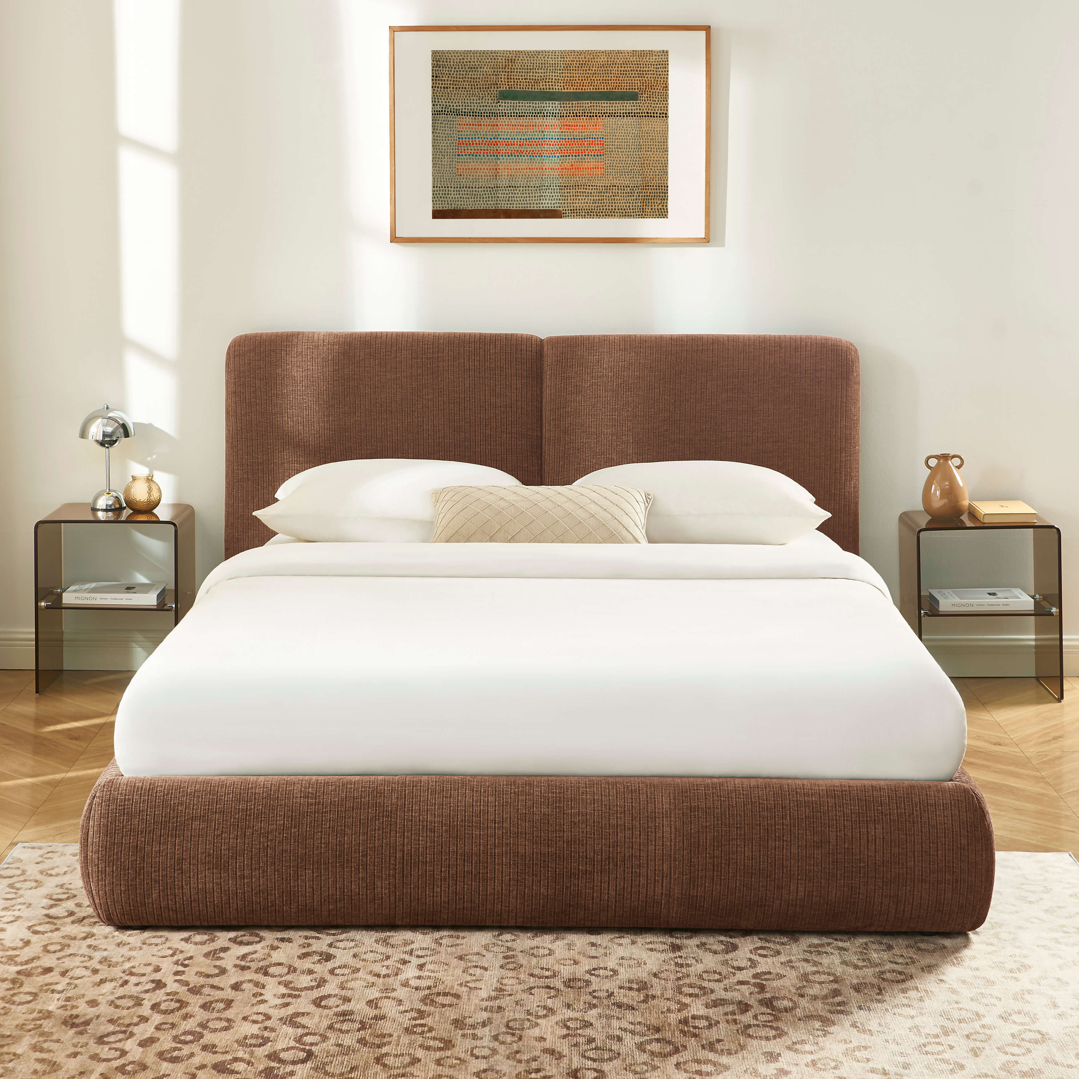 Yoka - Bed - Bouclé - Brown And Black Metal Legs