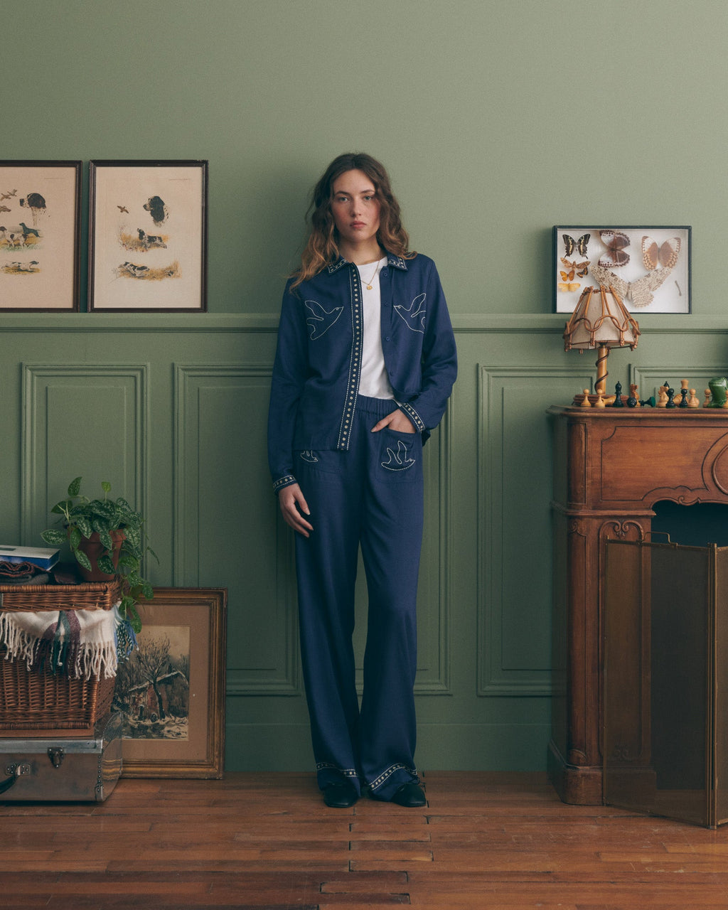 "Birds" Oudin Tencel Trousers