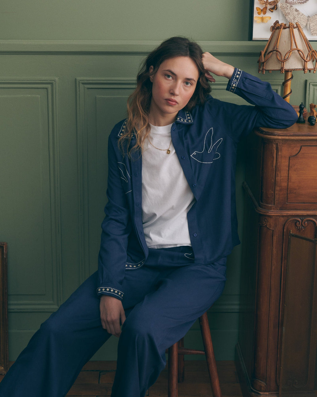 "Birds" Oudin Tencel Trousers
