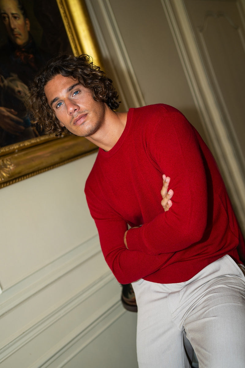 Pull Col Rond Zach - Rouge - 100% Cachemire Oeko-Tex - Homme