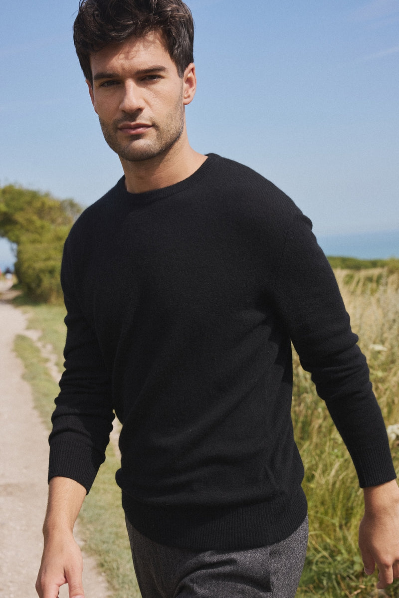 Zach Round Neck Sweater - Black - 100% Cashmere Oeko-Tex - Man