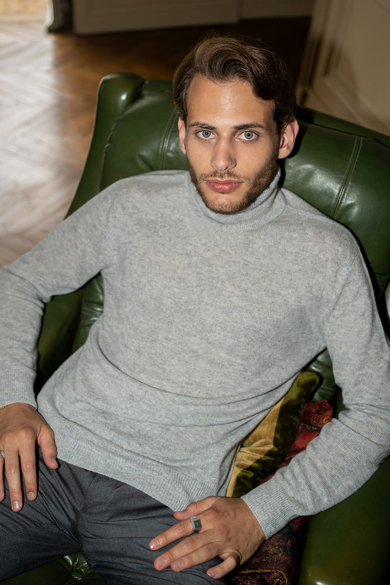 Zachary Turtleneck Sweater - Pearl Grey - 100% Cashmere Oeko-Tex - Man