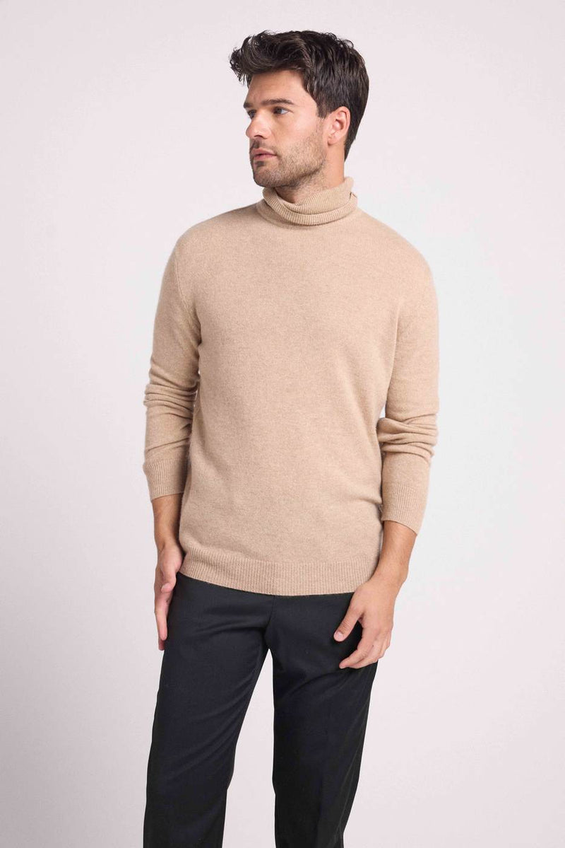 Pull Col Roule Zachary - New Beige Creme - 100% Cachemire Oeko-Tex - Homme