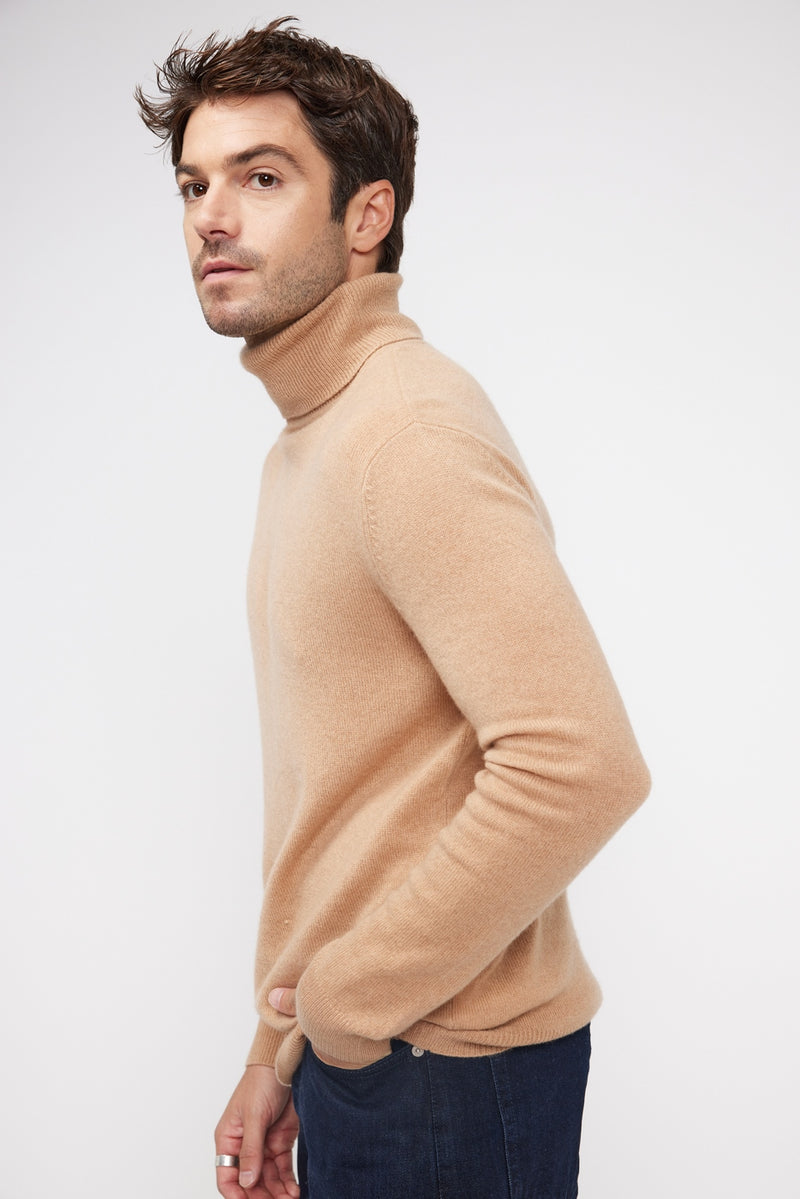 Pull Col Roulé Zachary - Beige - 100% Cachemire Oeko-Tex - Homme