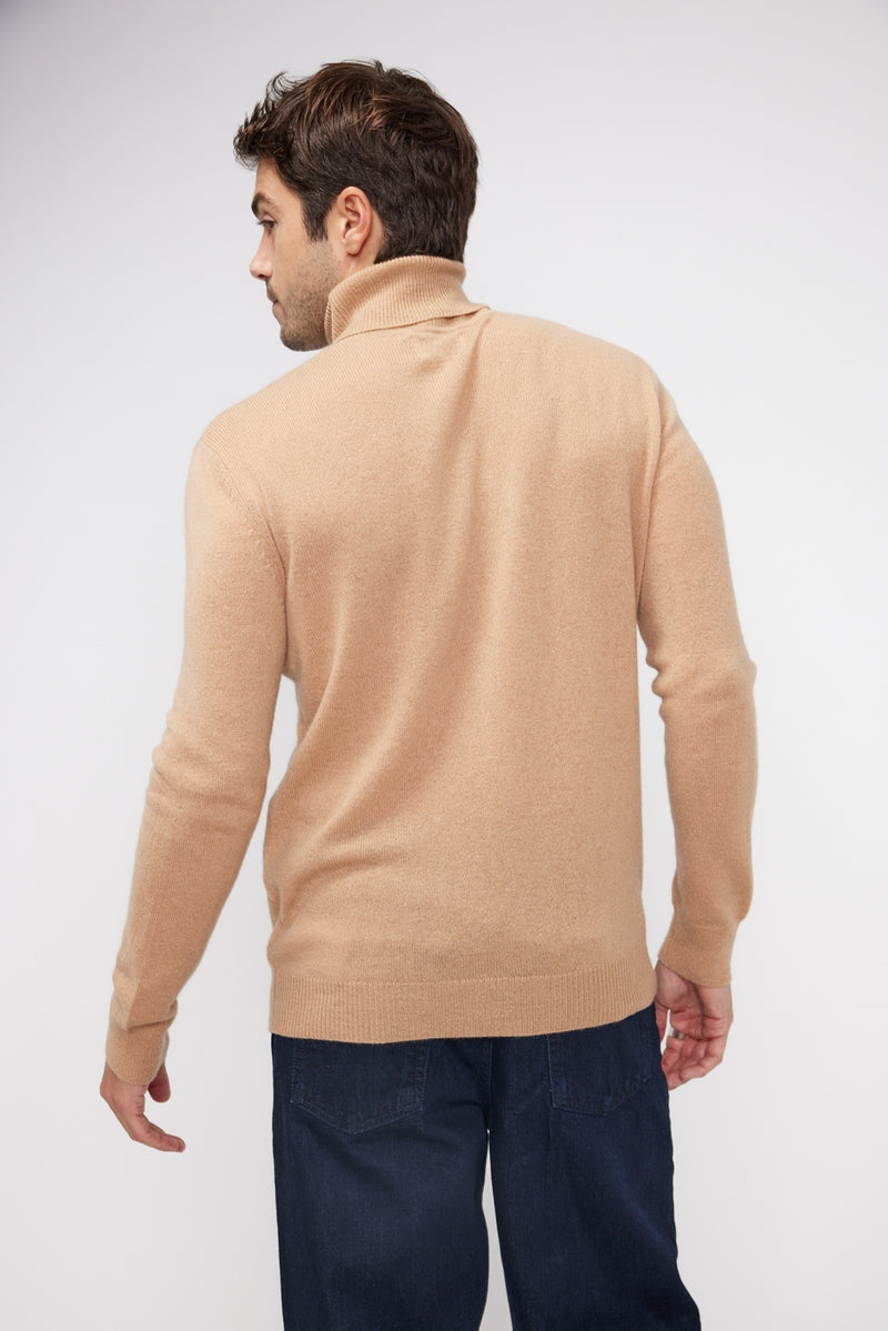 Pull Col Roulé Zachary - Beige - 100% Cachemire Oeko-Tex - Homme