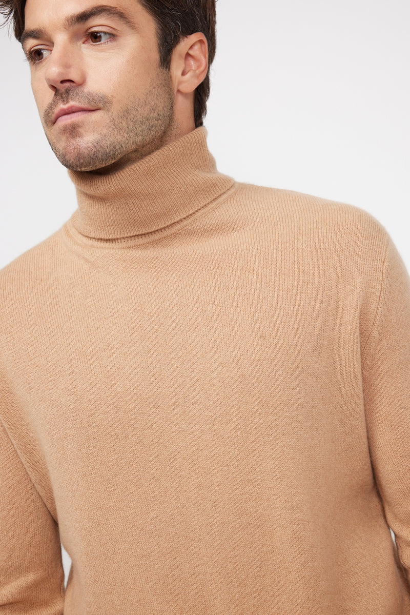 Pull Col Roulé Zachary - Beige - 100% Cachemire Oeko-Tex - Homme