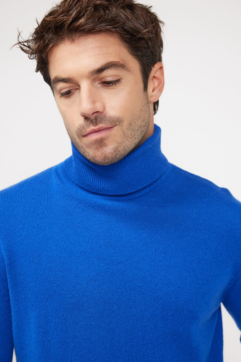 Pull Col Roulé Zachary - Bleu Flashy - 100% Cachemire Oeko-Tex - Homme