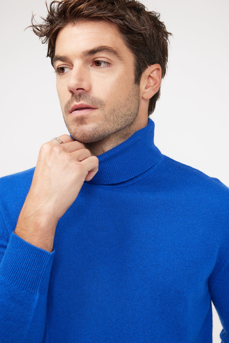 Pull Col Roulé Zachary - Bleu Flashy - 100% Cachemire Oeko-Tex - Homme