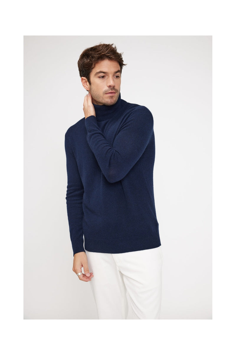 Zachary Turtleneck Sweater - Navy - 100% Oeko-Tex Cashmere - Man