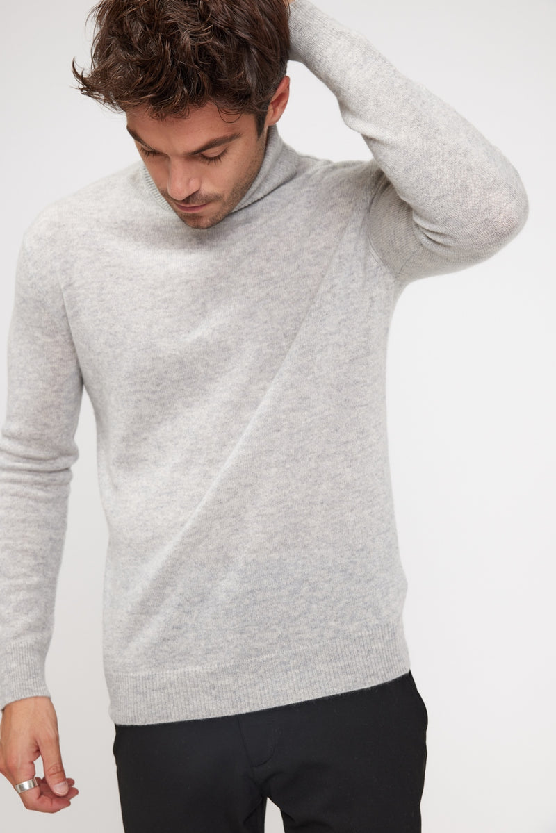 Pull Col Roulé Zachary - Gris Perle - 100% Cachemire Oeko-Tex - Homme