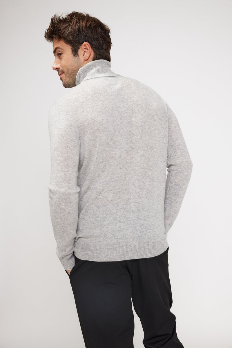 Pull Col Roulé Zachary - Gris Perle - 100% Cachemire Oeko-Tex - Homme