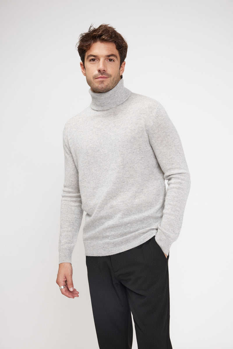 Pull Col Roulé Zachary - Gris Perle - 100% Cachemire Oeko-Tex - Homme