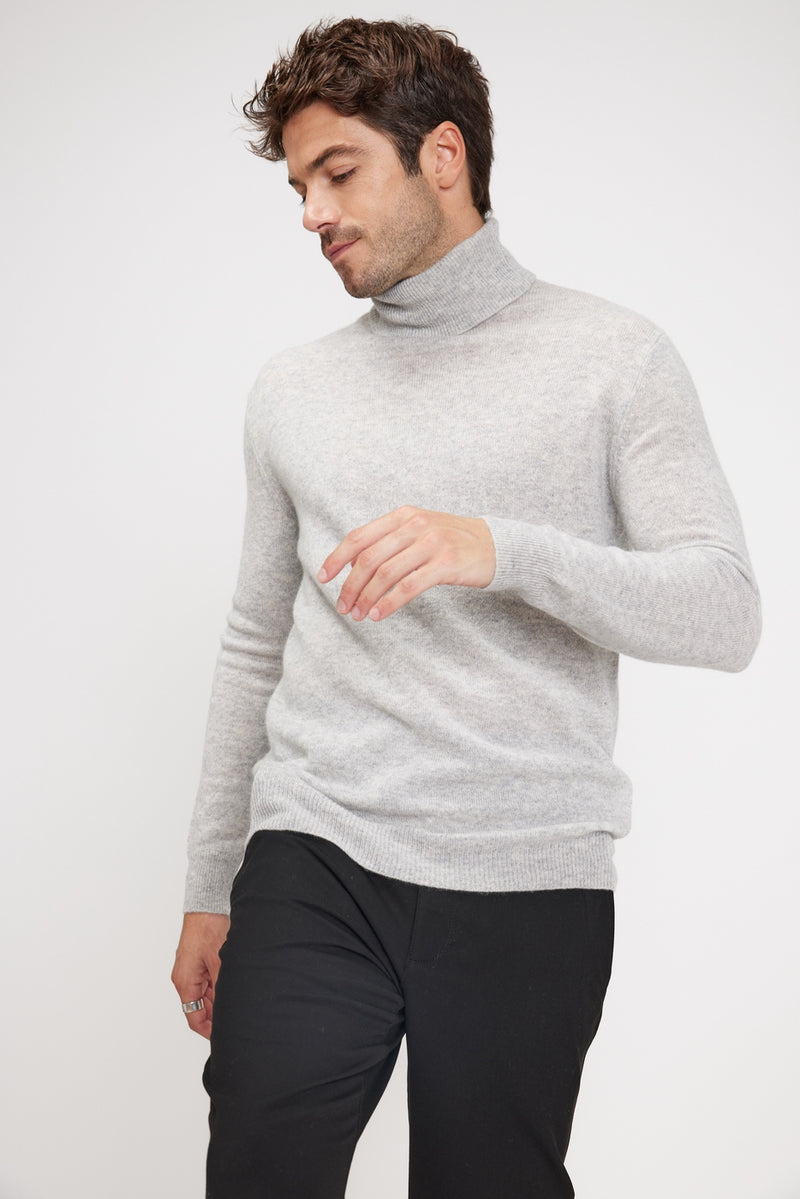 Pull Col Roulé Zachary - Gris Perle - 100% Cachemire Oeko-Tex - Homme