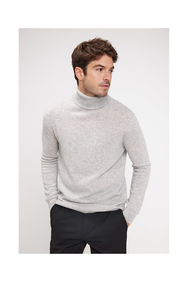 Zachary Turtleneck Sweater - Pearl Grey - 100% Cashmere Oeko-Tex - Man