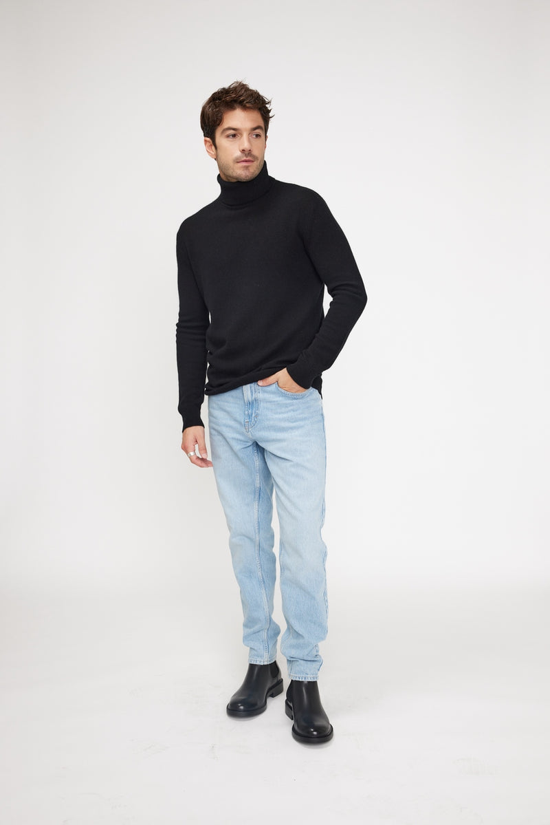 Pull Col Roulé Zachary - Noir - 100% Cachemire Oeko-Tex - Homme