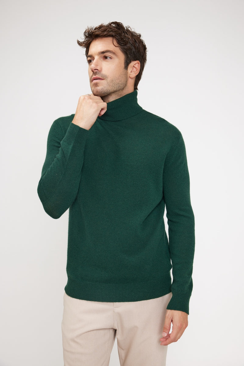 Pull Col Roulé Zachary - Vert Sapin - 100% Cachemire Oeko-Tex - Homme