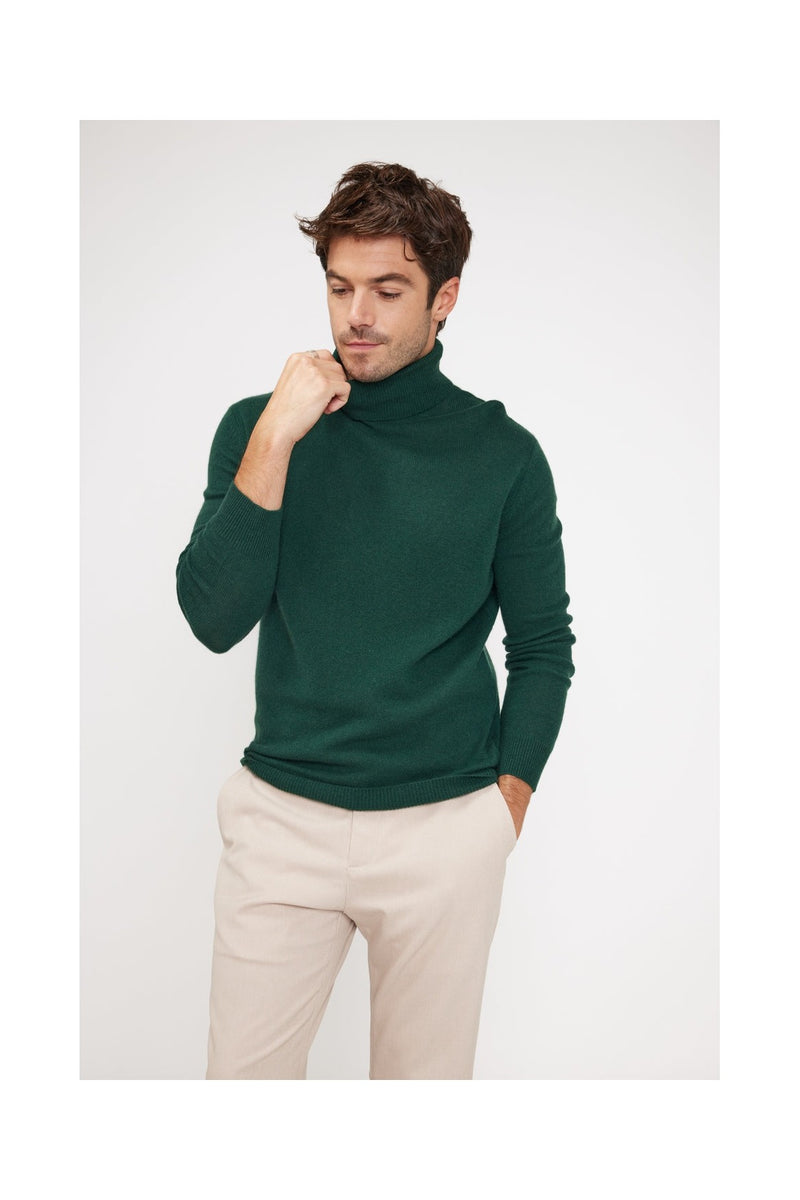 Pull Col Roulé Zachary - Vert Sapin - 100% Cachemire Oeko-Tex - Homme