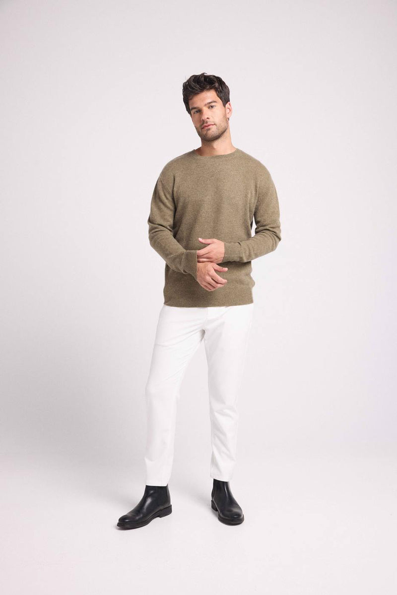 Zach Round Neck Sweater - Khaki - 100% Cashmere Oeko-Tex - Man