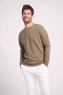 Zach Round Neck Sweater - Khaki - 100% Cashmere Oeko-Tex - Man