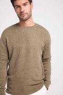 Zach Round Neck Sweater - Khaki - 100% Cashmere Oeko-Tex - Man