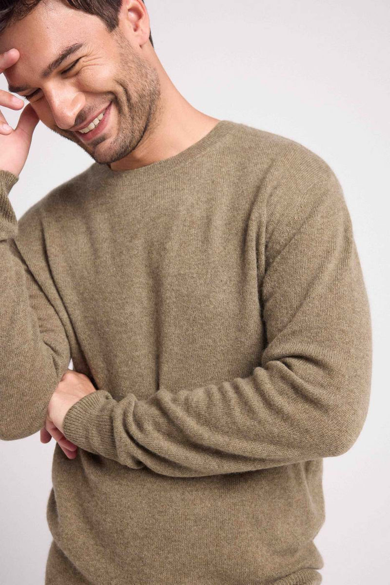 Pull Col Rond Zach - Khaki - 100% Cachemire Oeko-Tex - Homme