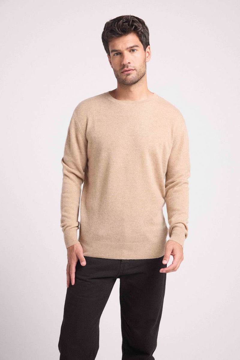 Pull Col Rond Zach - New Beige Creme - 100% Cachemire Oeko-Tex - Homme