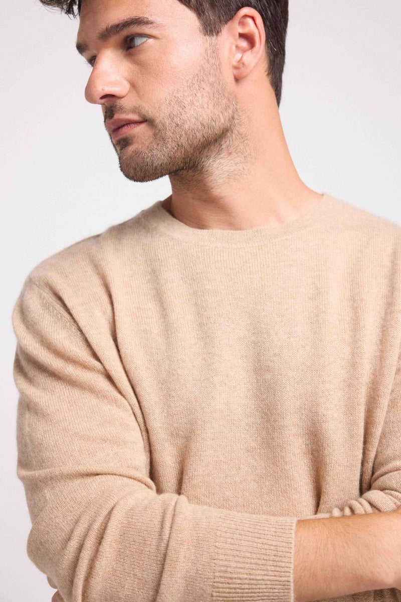 Pull Col Rond Zach - New Beige Creme - 100% Cachemire Oeko-Tex - Homme