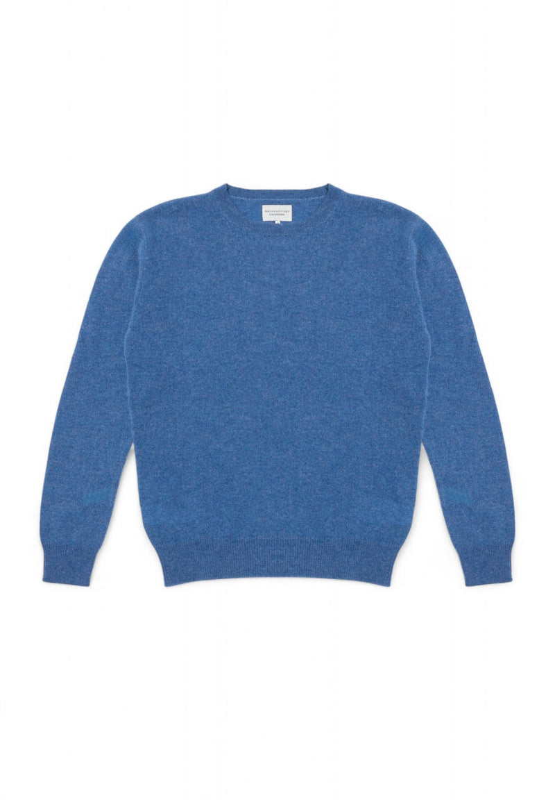 Pull Col Rond Zach - Bleu Jean - 100% Cachemire Oeko-Tex - Homme