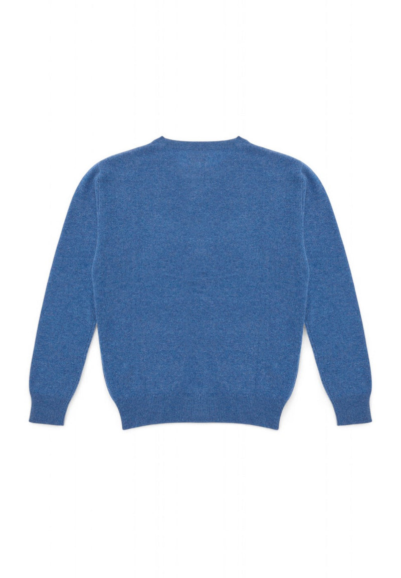 Pull Col Rond Zach - Bleu Jean - 100% Cachemire Oeko-Tex - Homme