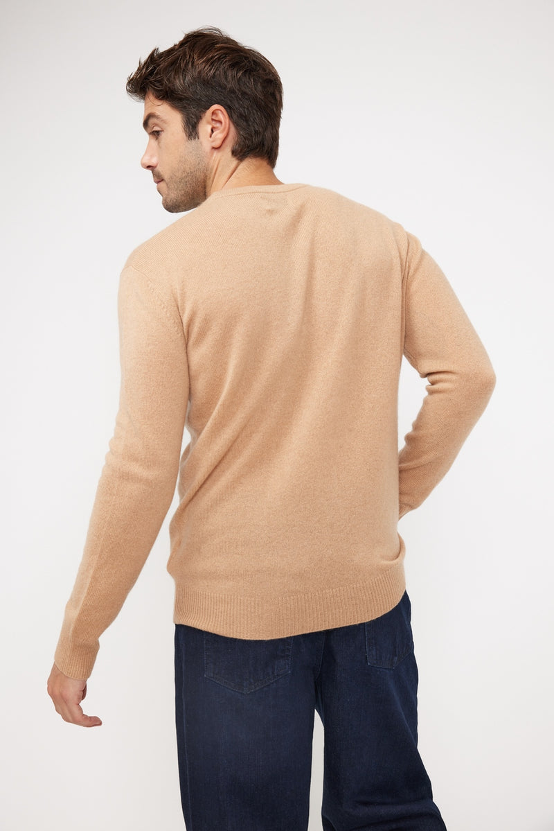 Pull Col Rond Zach - Beige - 100% Cachemire Oeko-Tex - Homme