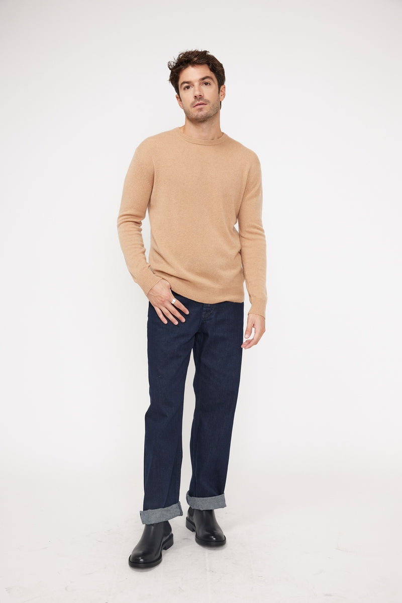 Zach Round Neck Sweater - Beige - 100% Cashmere Oeko-Tex - Man