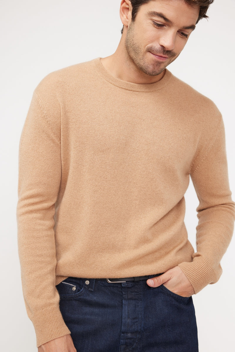 Zach Round Neck Sweater - Beige - 100% Cashmere Oeko-Tex - Man