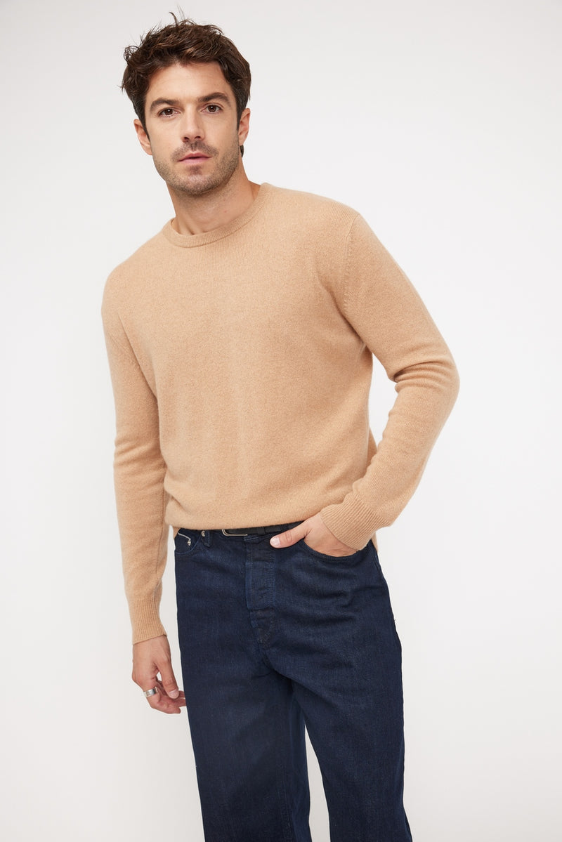 Zach Round Neck Sweater - Beige - 100% Cashmere Oeko-Tex - Man