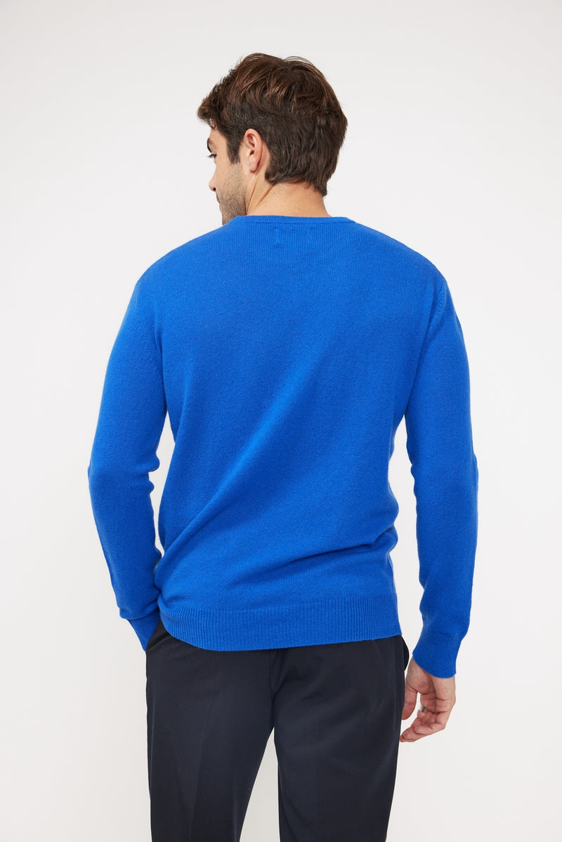 Pull Col Rond Zach - Bleu Flashy - 100% Cachemire Oeko-Tex - Homme