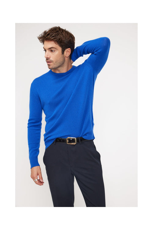 Pull Col Rond Zach - Bleu Flashy - 100% Cachemire Oeko-Tex - Homme