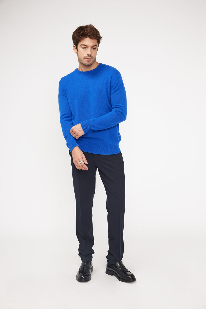 Pull Col Rond Zach - Bleu Flashy - 100% Cachemire Oeko-Tex - Homme