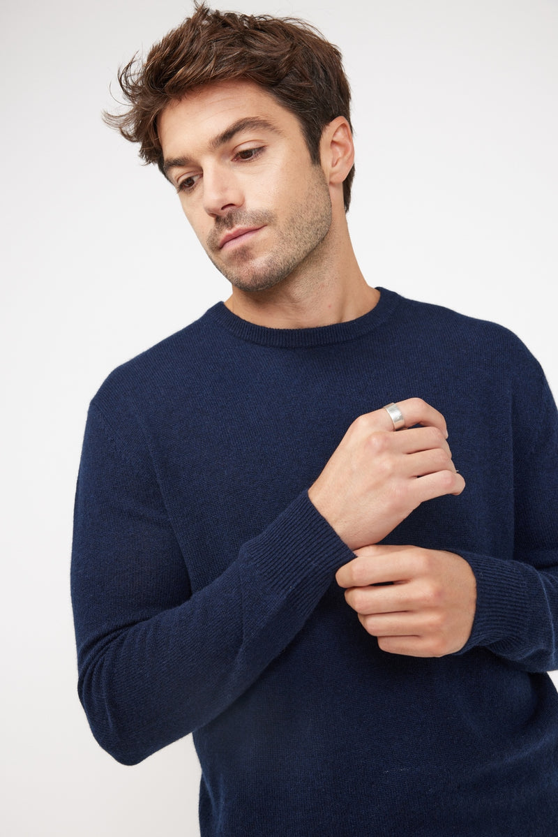 Zach Crewneck Sweater - Navy - 100% Oeko-Tex Cashmere - Man