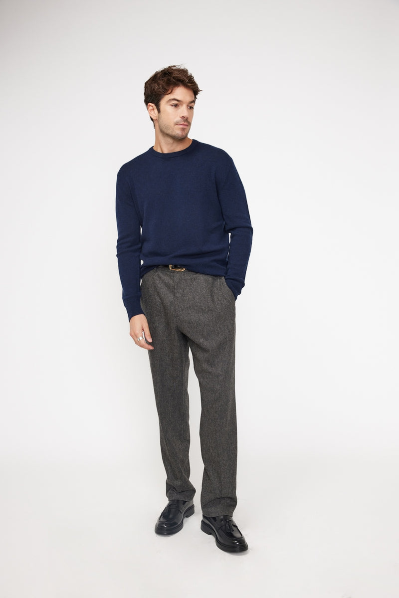 Zach Crewneck Sweater - Navy - 100% Oeko-Tex Cashmere - Man