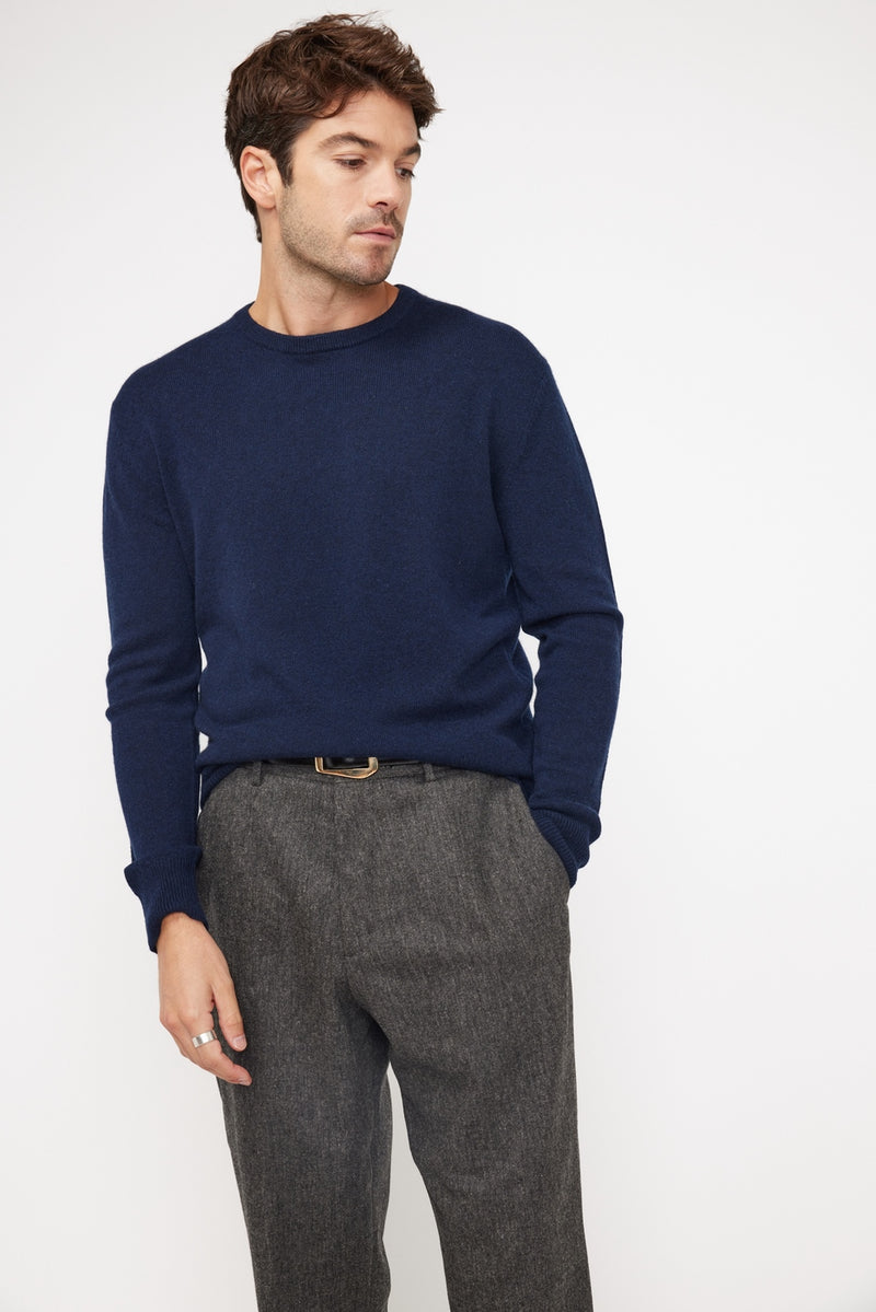 Zach Crewneck Sweater - Navy - 100% Oeko-Tex Cashmere - Man