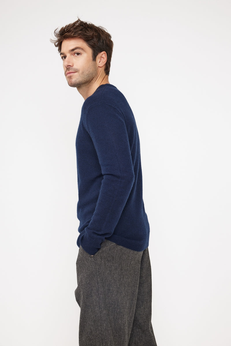 Pull Col Rond Zach - Bleu Marine - 100% Cachemire Oeko-Tex - Homme