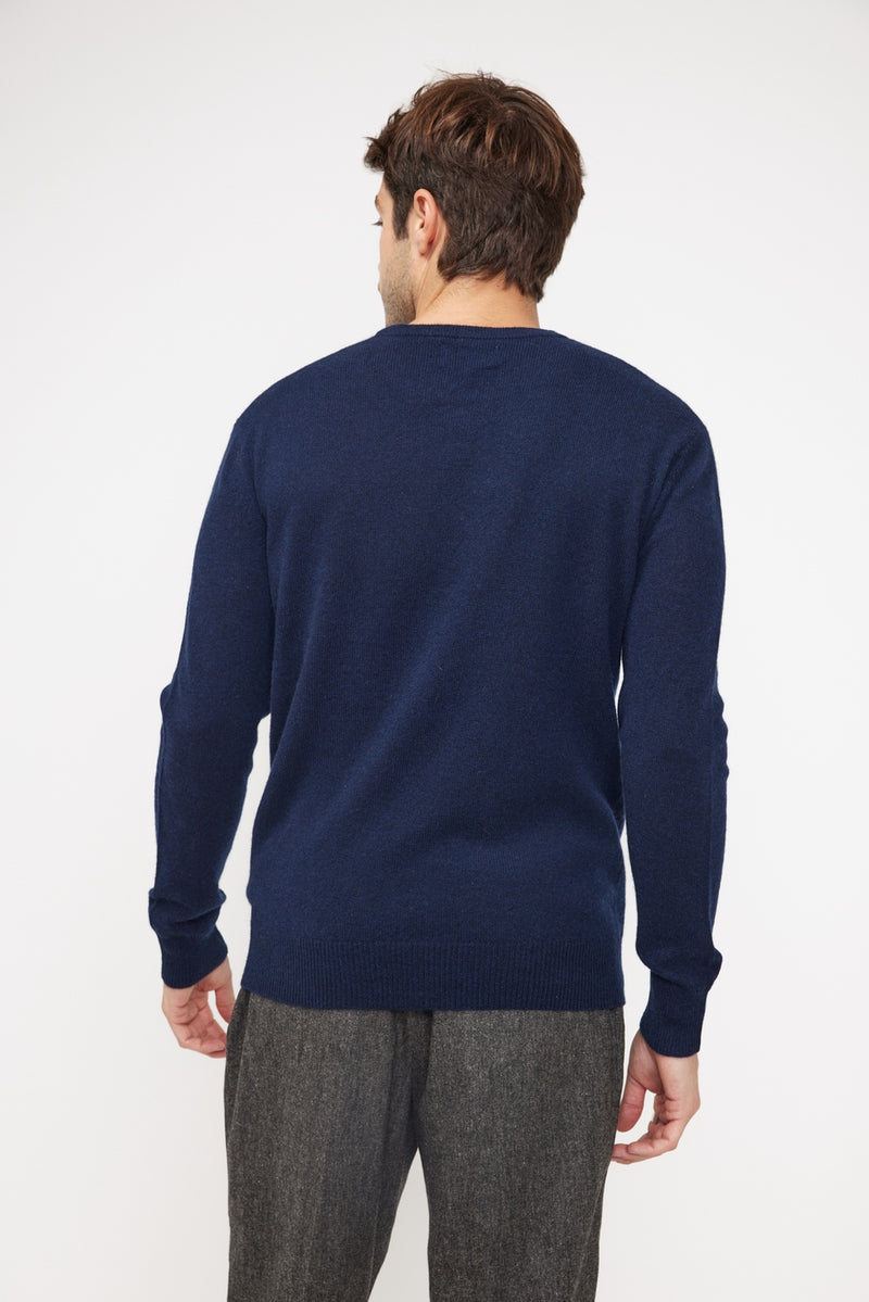 Zach Crewneck Sweater - Navy - 100% Oeko-Tex Cashmere - Man