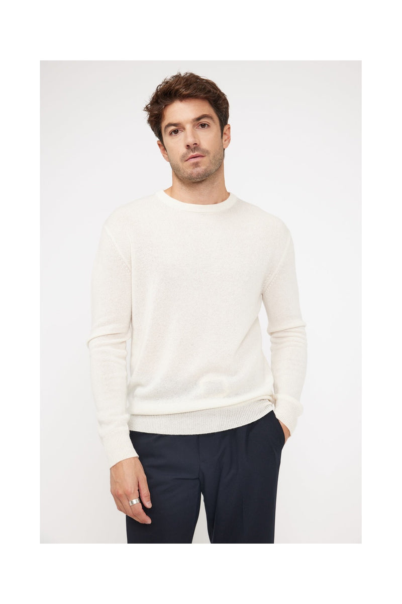 Pull Col Rond Zach - Ecru - 100% Cachemire Oeko-Tex - Homme