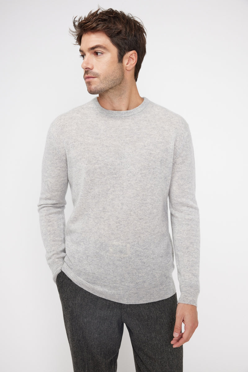 Zach Round Neck Sweater - Pearl Grey - 100% Cashmere Oeko-Tex - Man