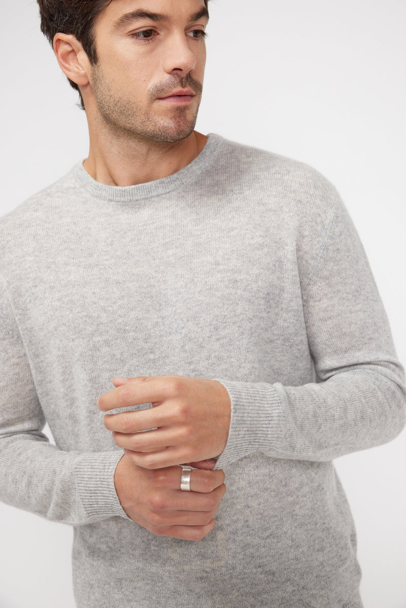 Zach Round Neck Sweater - Pearl Grey - 100% Cashmere Oeko-Tex - Man