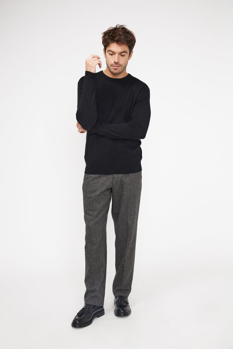 Zach Round Neck Sweater - Black - 100% Cashmere Oeko-Tex - Man