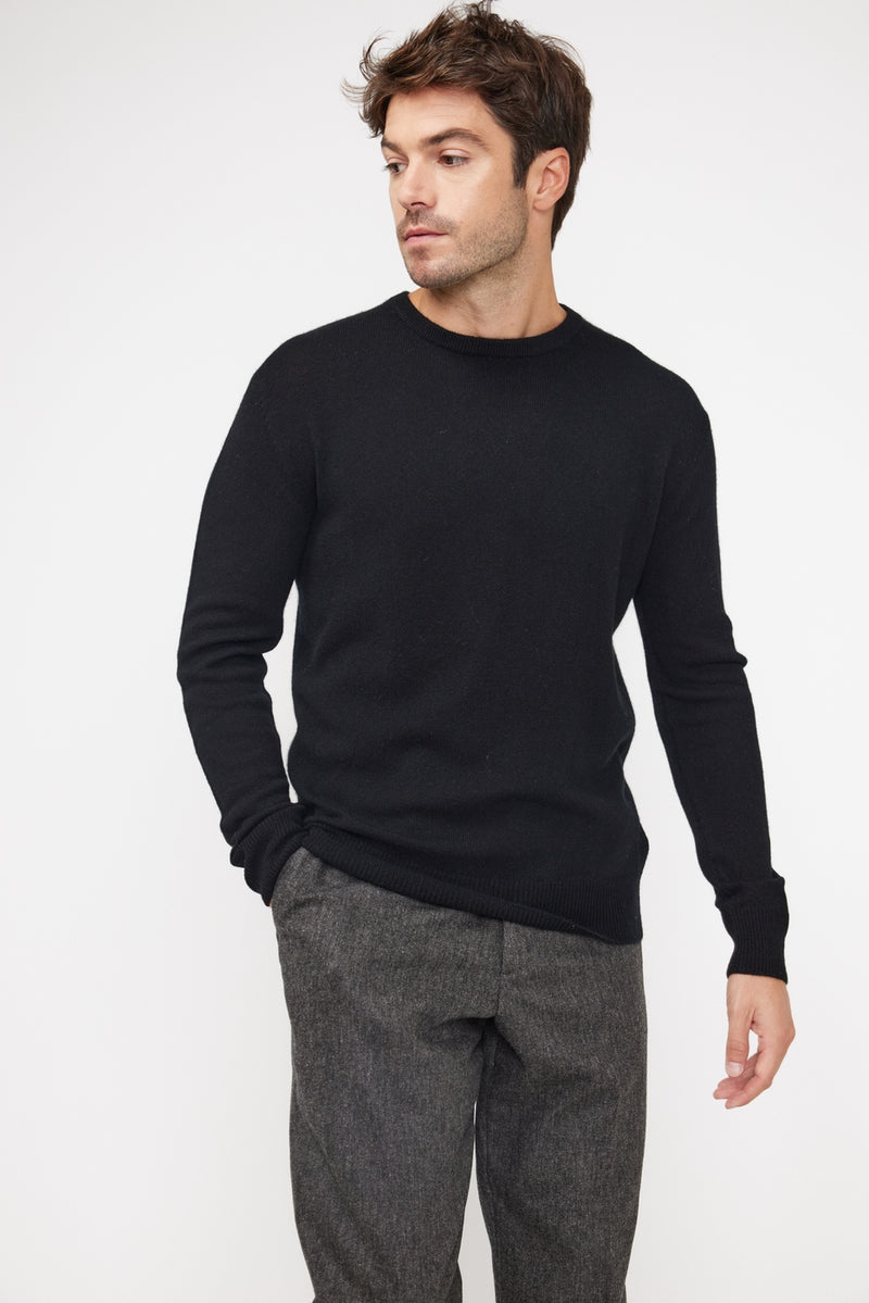 Pull Col Rond Zach - Noir - 100% Cachemire Oeko-Tex - Homme