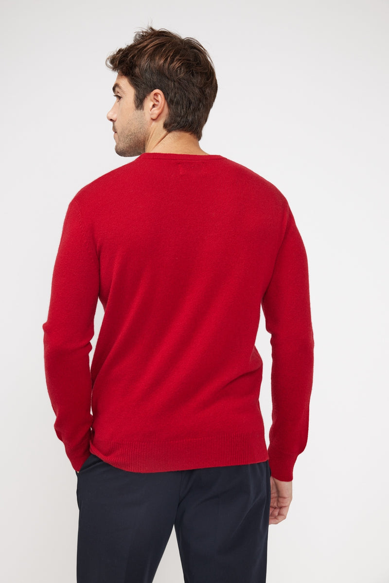 Pull Col Rond Zach - Rouge - 100% Cachemire Oeko-Tex - Homme