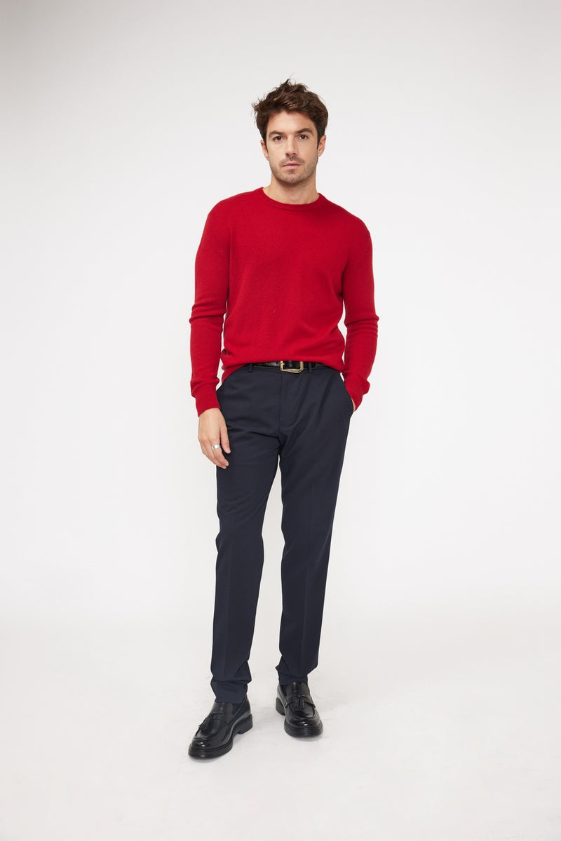 Pull Col Rond Zach - Rouge - 100% Cachemire Oeko-Tex - Homme