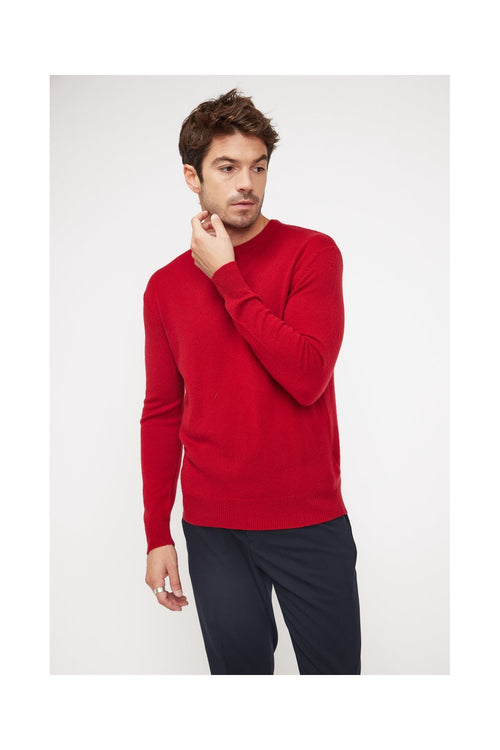 Pull Col Rond Zach - Rouge - 100% Cachemire Oeko-Tex - Homme