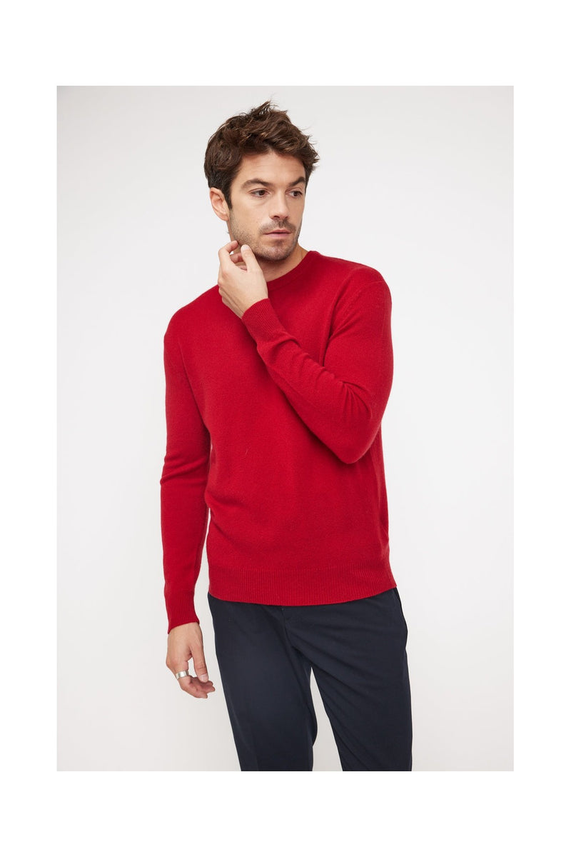 Pull Col Rond Zach - Rouge - 100% Cachemire Oeko-Tex - Homme